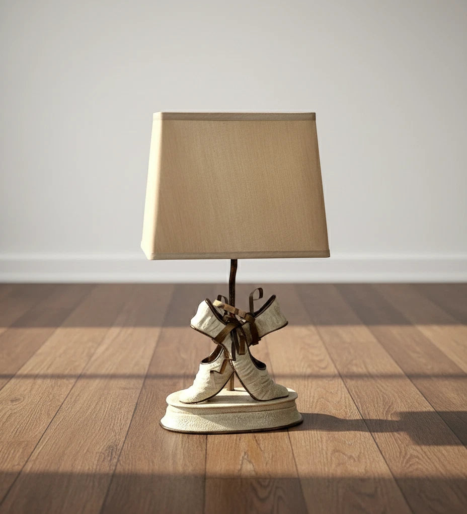 Vintage Ballet Slipper Table Lamp Ceramic Ballerina Bedroom Decor with Satin Sha